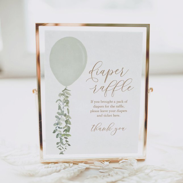 Sage Grönt Balloon Baby Shower Diaper Raffle Poster (Skapare uppladdad)