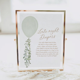 Sage Grönt Balloon Baby Shower Late Night Diaper Poster