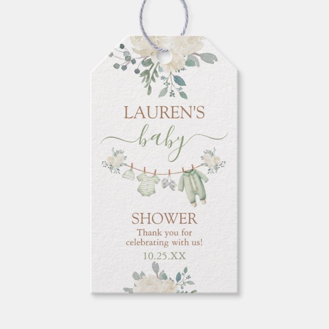 Sage Grönt Barnkläder Baby Shower Gift Märkre Presentetikett (Framsidan)