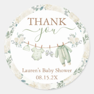 Sage Grönt Barnkläder Baby Shower Runt Klistermärke