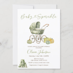 Sage Grönt Barnvagn Baby Sprinkle Baby Shower Inbjudningar