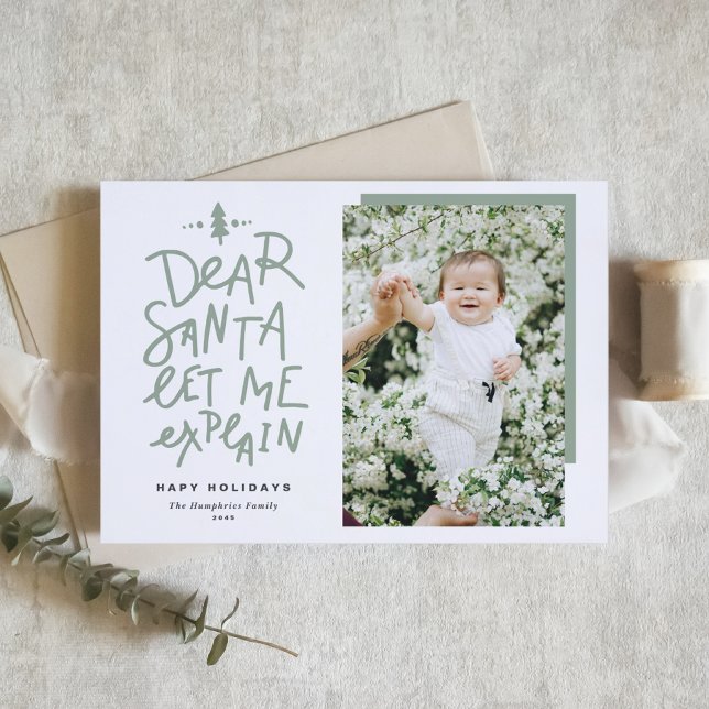 Sage Grönt Bäste Santa Let Me förklara Baby Photo Helgkort (Skapare uppladdad)