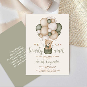 Sage Grönt Bear Baby Shower Boy-inbjudan Inbjudningar