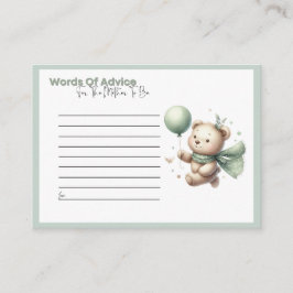 Sage Grönt Bear Baby Shower Ord of Advice Card Rådkort