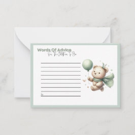Sage Grönt Bear Baby Shower Ord of Advice Card Rådkort