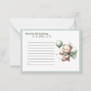 Sage Grönt Bear Baby Shower Ord of Advice Card Rådkort