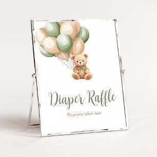 Sage Grönt Bear Balloon Baby Shower Diaper Raffle Poster