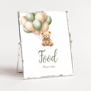 Sage Grönt Bear Balloon Baby Shower Food Poster