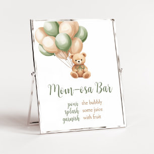 Sage Grönt Bear Balloon Baby Shower Mamma Osa Pub Poster