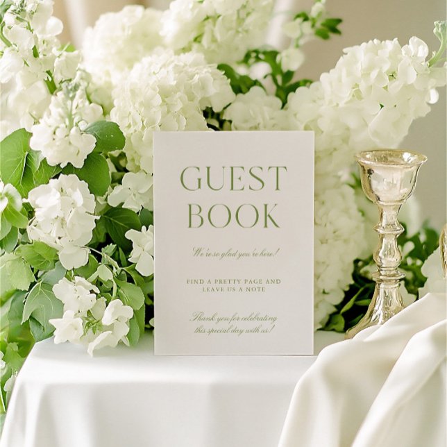 Sage Grönt & Beige Bröllop Guest Bok Sign Inbjudningar (Sage Green & Beige Wedding Guest Book Sign)