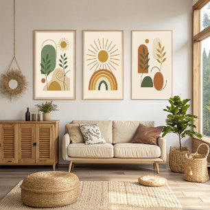 Sage Grönt & Beige Minimalist Botanical Boho Wall Poster