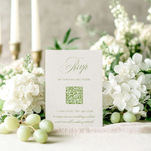 Sage Grönt & Beige QR-OSA Bröllop-kort OSA Kort