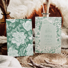 Sage Grönt Birds Peony Chinoiserie Garden Wedding Inbjudningar
