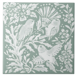 Sage Grönt Birds Thistle Nature Scene Ceramic Tile Kakelplatta