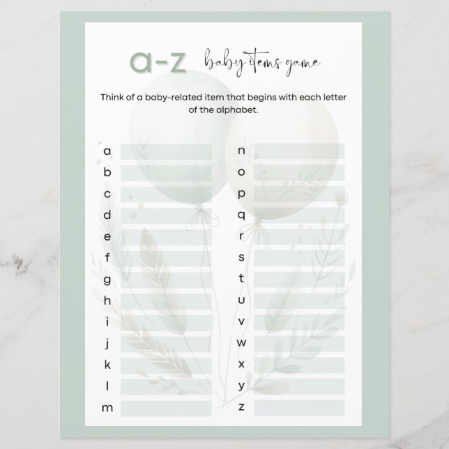 Sage Grönt Björn A till Z Baby-objekt babykläder (Framsida)