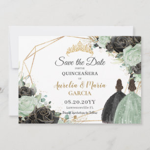 Sage Grönt Black Blommigt Twillingars XV Quinceañe Spara Datumet