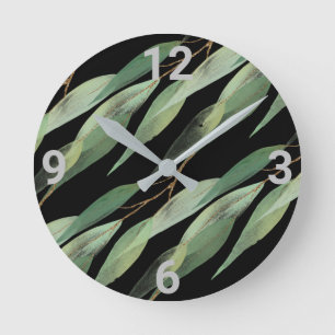Sage Grönt Black Botanical Eucalyptus Wall Clock Rund Klocka