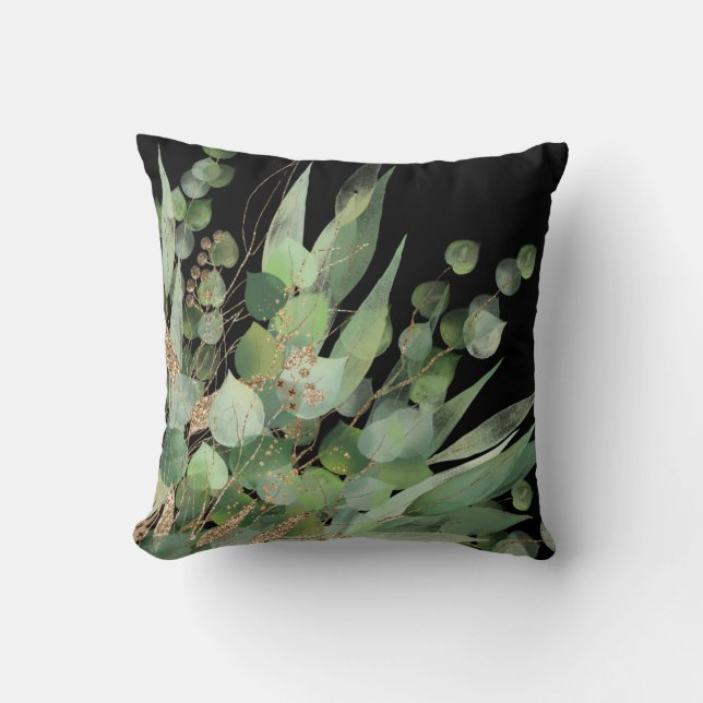 Sage Grönt Black botanical PILLOW Kudde (Framsida)