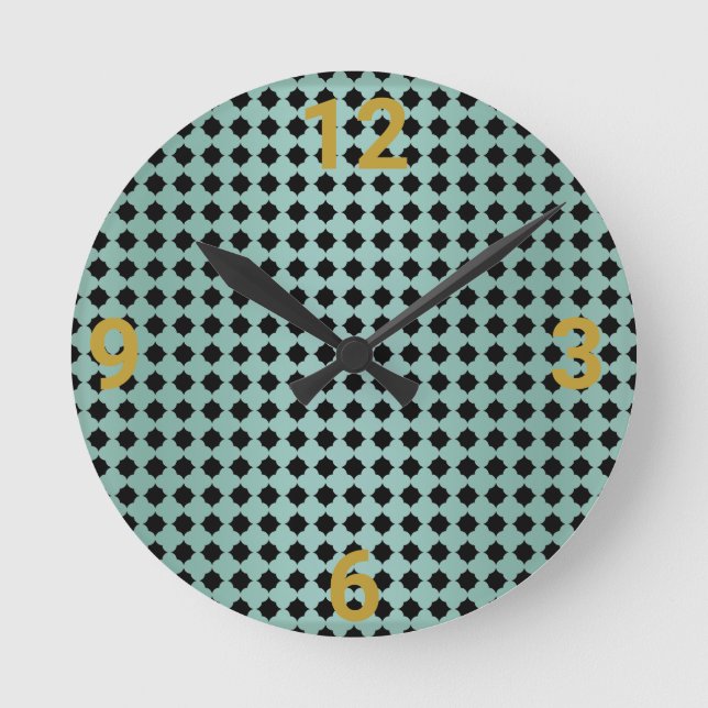 Sage Grönt Black Geometric Wall Clock Rund Klocka (Framsida)
