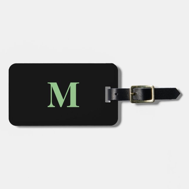 Sage Grönt Black Monogram Gift Party-förmån Bagagebricka (Horisontell Framsida)