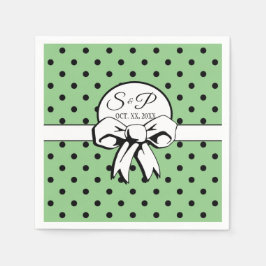 Sage Grönt & Black Polka Dot White Bow Personalize Pappersservett