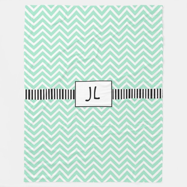 Sage Grönt Black Stripe Monogrammed Ull Blanke Fleecefilt (Framsidan)