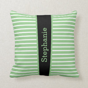 Sage Grönt Black White Custom Name Cute för rand Kudde