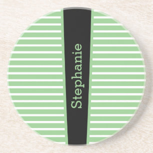 Sage Grönt Black White Custom Name Cute för rand Underlägg