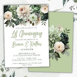 Sage Grönt Blommigt 1:a Bröllop-årsdagen Inbjudningar