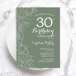 Sage Grönt Blommigt 30års födelsedag Party Inbjudningar<br><div class="desc">Sage Grönt Blommigt 30års födelsedag Party bjudan. Minimalistisk modern design med botaniska konturaccenter för teckning och typsnitt för typgrafiska skript. Enkel inbjudan-kortsperfekt för trendig för en snyggt kvinna på dagen firande. Kan anpassas till vilken ålder som helst. Skrivna Zazzle-inbjudningar eller digital utskrivbar mall för omedelbar nedladdning.</div>
