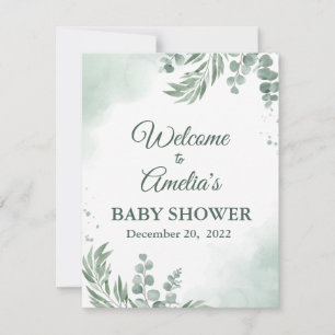 Sage Grönt Blommigt Baby Shower Girl Välkomstinlog