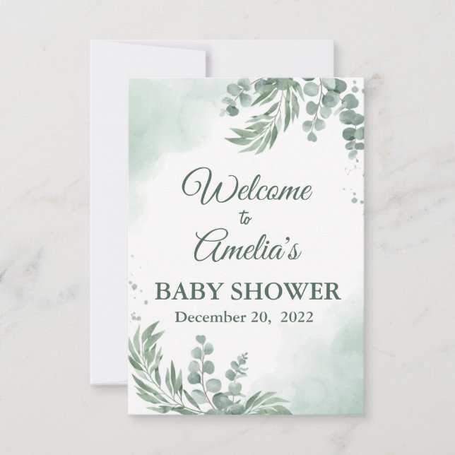Sage Grönt Blommigt Baby Shower Girl Välkomstinlog (Framsida)