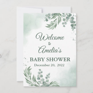 Sage Grönt Blommigt Baby Shower Girl Välkomstinlog Inbjudningar