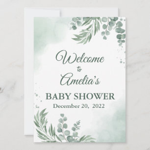 Sage Grönt Blommigt Baby Shower Girl Välkomstinlog Meddelande