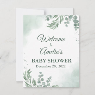 Sage Grönt Blommigt Baby Shower Girl Välkomstinlog Spara Datumet
