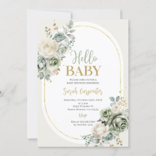 Sage Grönt Blommigt Baby Shower Inbjudningar