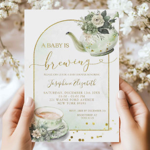 Sage Grönt Blommigt Baby Shower Tea Party-inbjudan Inbjudningar