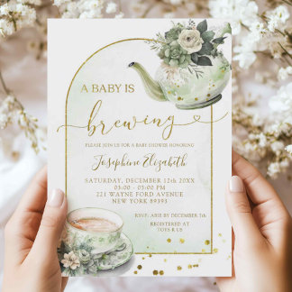 Sage Grönt Blommigt Baby Shower Tea Party-inbjudan Inbjudningar