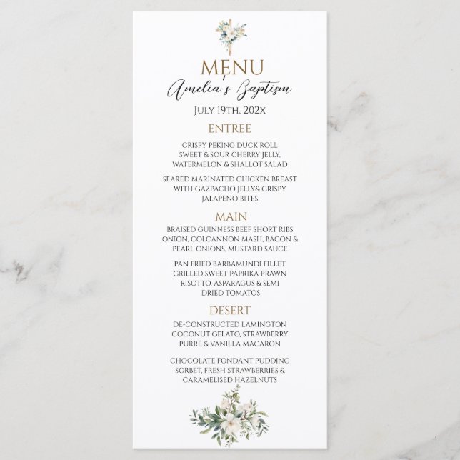 Sage Grönt Blommigt Baptism Meny (Framsida)