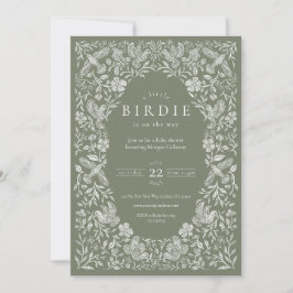 Sage Grönt Blommigt Birdie Baby Shower-inbjudan Inbjudningar