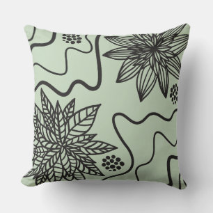 SAGE GRÖNT BLOMMIGT BLACK DESIGN Retro Dekorativ k Kudde