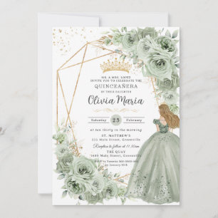 Sage Grönt Blommigt Blonde Princess Quinceañera Gu Inbjudningar