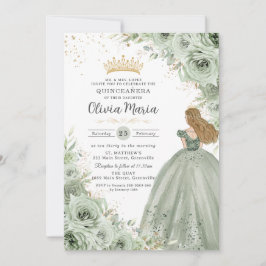 Sage Grönt Blommigt Blonde Princess Quinceañera Inbjudningar