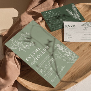 Sage Grönt Blommigt Boho Botanical Modern Bröllop Inbjudningar