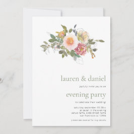 Sage Grönt Blommigt Bouquet QR Bröllop Evening Par Inbjudningar