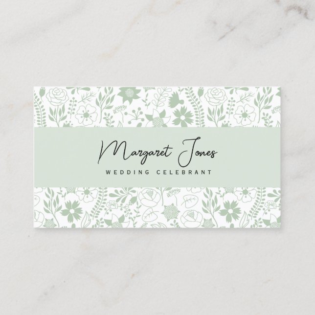 Sage Grönt Blommigt Bröllop Celebrant Affärskort Visitkort (Baksida)