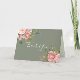 Sage Grönt Blommigt Bröllop - tackkort