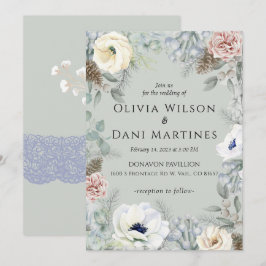 Sage Grönt Blommigt Bröllopsinbjudan till Inbjudningar