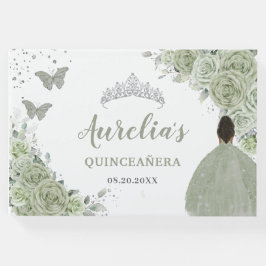 Sage Grönt Blommigt Brown Girl Princess Quinceañer Gästböcker