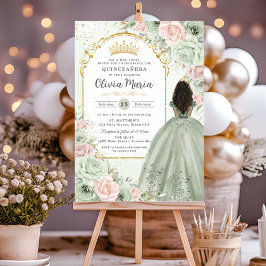 Sage Grönt Blommigt Brown Girl Quinceañera Inbjudningar